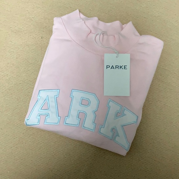 Parke Light Pink Mock Neck Sweatershirt Mint Varsity Accent size Large / XLarge
